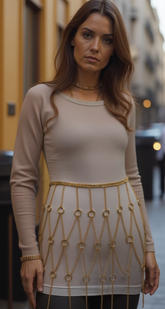 New Women Gold Metal Chain Circle Rings Skirt Belt High Waist Size S M